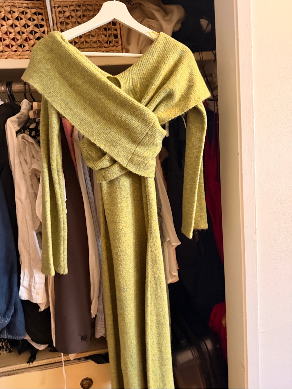 cult gaia Moss Green Off-Shoulder Knit Dress